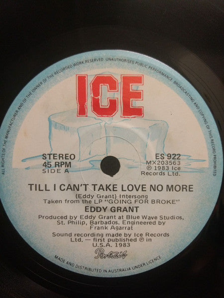 Eddy Grant : Till I Can't Take Love No More  (7", Single)