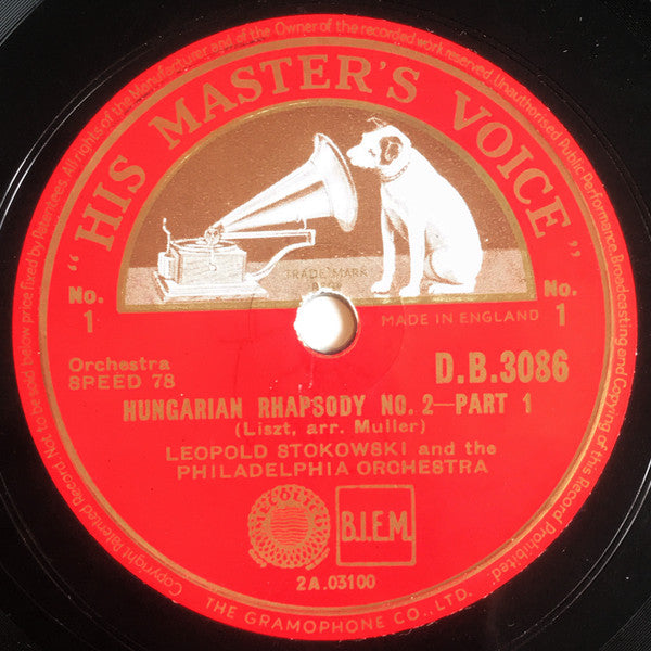 Leopold Stokowski And The Philadelphia Orchestra* : Hungarian Rhapsody No. 2 (Shellac, 12", RP, N)
