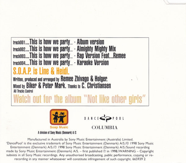S.O.A.P. : This Is How We Party (CD, Single)