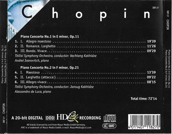 Chopin* : Piano Concerto No. 1 In E Minor, Op.11 / Piano Concerto No. 2 In F Minor, Op.21 (CD, Comp)