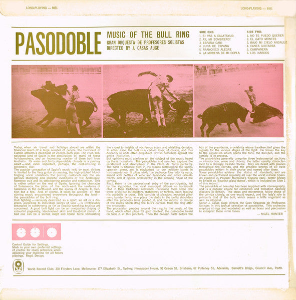 Gran Orquesta De Profesores Solistas Directed By Josep Casas i Augé : Pasodoble! Music Of The Bull Ring (LP, Album, Mono, Club)