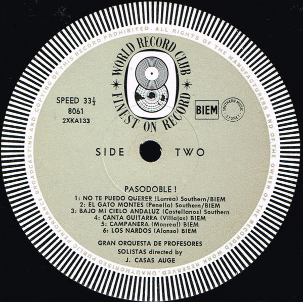 Gran Orquesta De Profesores Solistas Directed By Josep Casas i Augé : Pasodoble! Music Of The Bull Ring (LP, Album, Mono, Club)