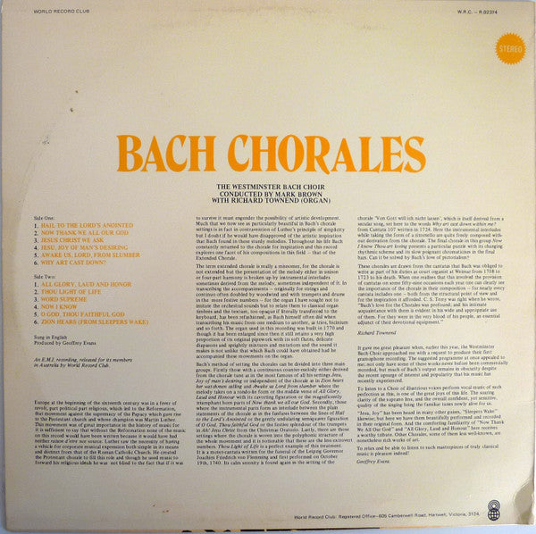 Johann Sebastian Bach : Chorales (LP, Album, Club, RE)