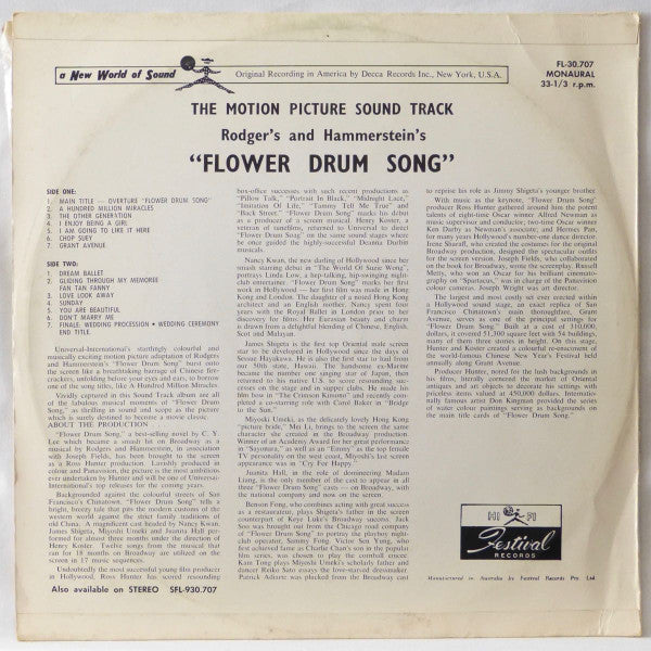 Various : The Motion Picture Sound Track - Rodgers & Hammerstein's Flower Drum Song (LP, Album, Mono)