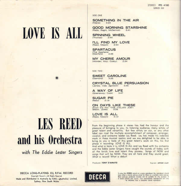 Les Reed And His Orchestra : Love Is All (LP, Album)