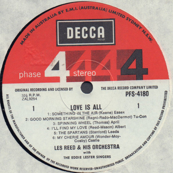 Les Reed And His Orchestra : Love Is All (LP, Album)