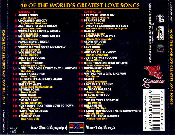 Various : Sound Check E-Motion: 40 Of The World's Greatest Love Songs (2xCD, Comp)