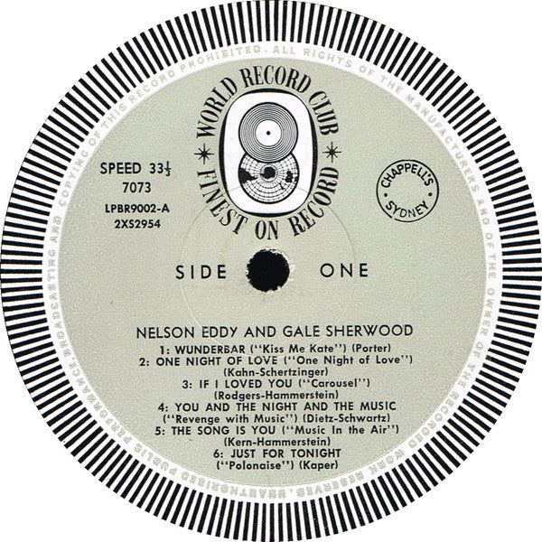 Nelson Eddy And Gale Sherwood With Harry Sosnik And His Orchestra : Nelson Eddy & Gale Sherwood (LP, Album, Mono, Club)
