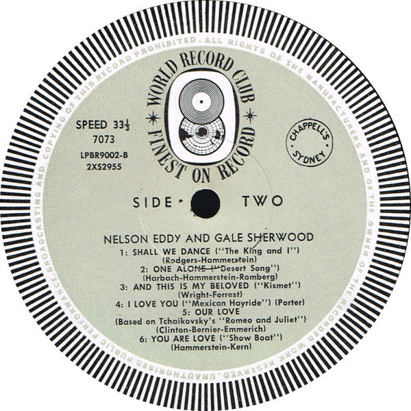 Nelson Eddy And Gale Sherwood With Harry Sosnik And His Orchestra : Nelson Eddy & Gale Sherwood (LP, Album, Mono, Club)