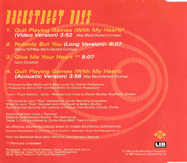 Backstreet Boys : Quit Playing Games (With My Heart) (CD, Single)