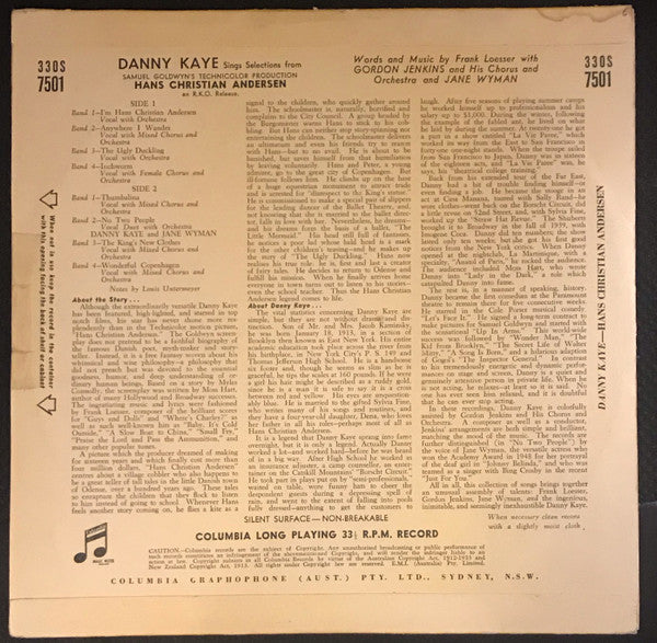 Danny Kaye (2) : Danny Kaye Sings Selections From The Samuel Goldwyn Technicolor Production Hans Christian Andersen (10", Mono)