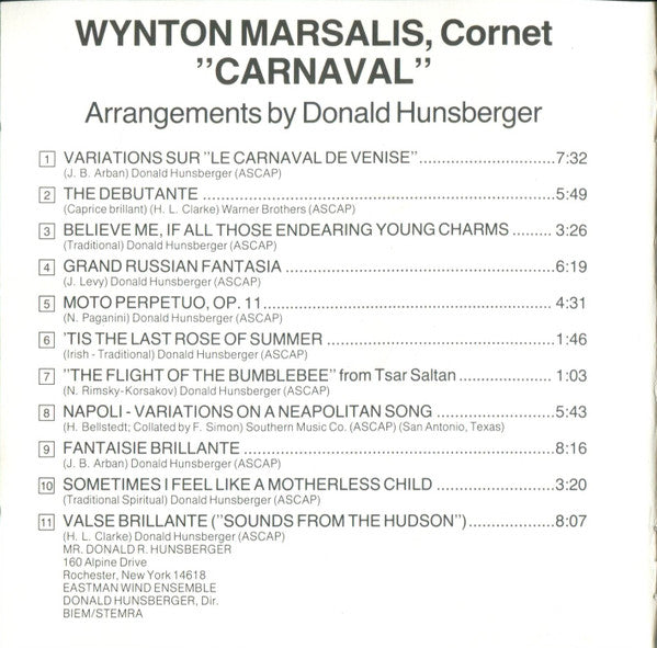 Wynton Marsalis, Eastman Wind Ensemble, Donald Hunsberger : Carnaval (CD, Album, RE)