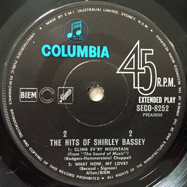 Shirley Bassey : The Hits Of Shirley Bassey (7", EP)