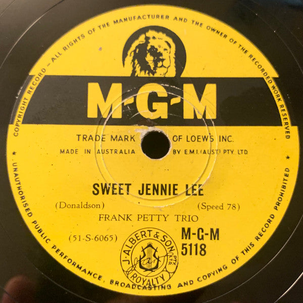 Frank Petty Trio : Sweet Jennie Lee / Yes Sir, That's My Baby (Shellac, 10")