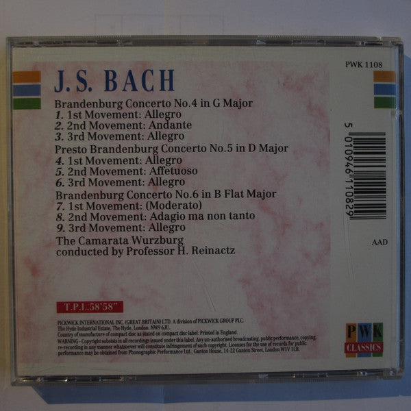 Johann Sebastian Bach : Camerata Academica Würzburg conducted by Hans Reinhartz : Brandenburg Concertos Nos. 4, 5 & 6 (CD, Comp, RM)