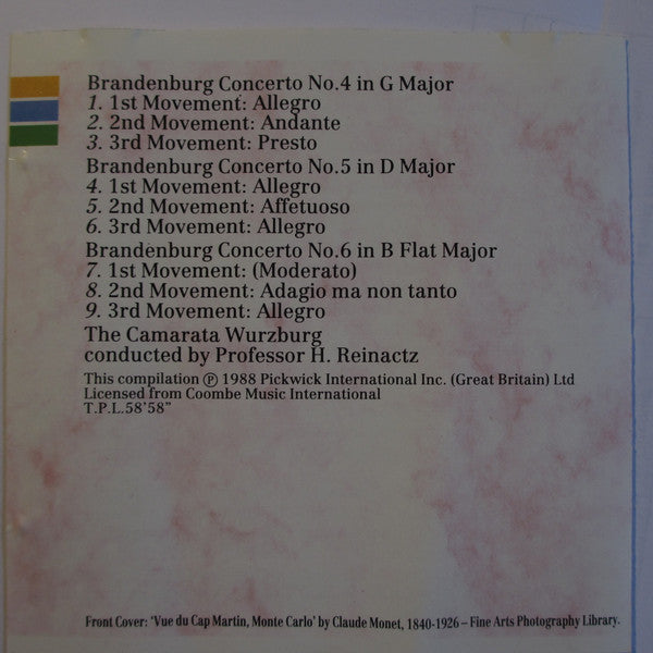 Johann Sebastian Bach : Camerata Academica Würzburg conducted by Hans Reinhartz : Brandenburg Concertos Nos. 4, 5 & 6 (CD, Comp, RM)