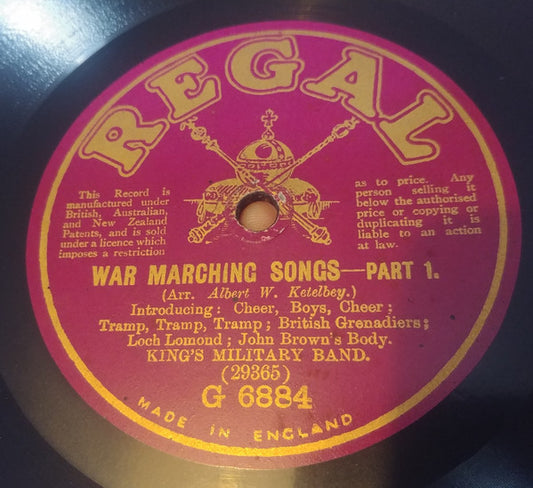 King's Military Band : War Marching Songs (Shellac, 10")