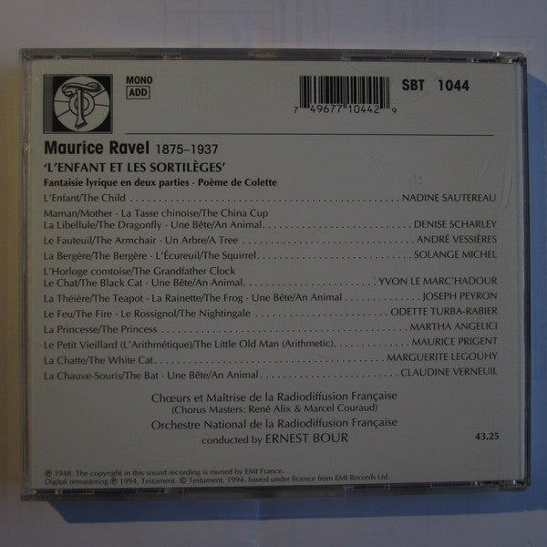 Maurice Ravel, Orchestre National De France, Chœur de Radio France, Maîtrise De Radio France, Ernest Bour : L'Enfant Et Les Sortilèges (CD, Mono, RM)