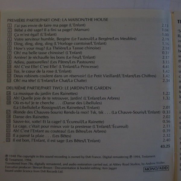 Maurice Ravel, Orchestre National De France, Chœur de Radio France, Maîtrise De Radio France, Ernest Bour : L'Enfant Et Les Sortilèges (CD, Mono, RM)