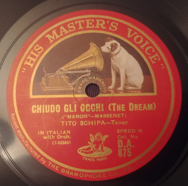 Tito Schipa : O Colombina, Il Tenoro Fido / Chiudo Gli Occhi (The Dream) (Shellac, 10")