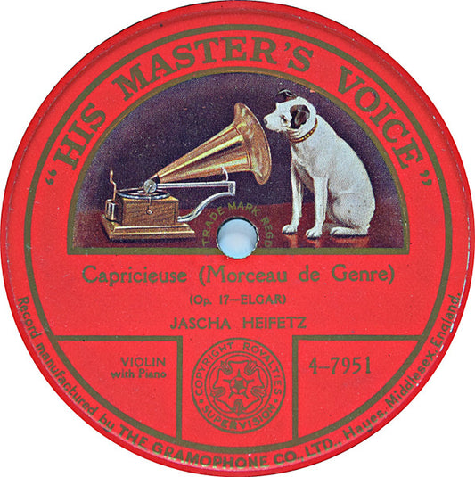 Jascha Heifetz : Capricieuse (Morceau De Genre) (Shellac, 10", S/Sided)