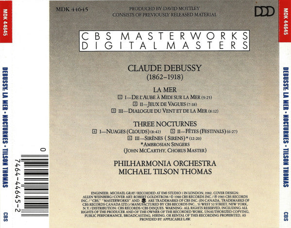 Claude Debussy - Michael Tilson Thomas, Philharmonia Orchestra, The Ambrosian Singers : La Mer • Nocturnes (CD, Album, RE)