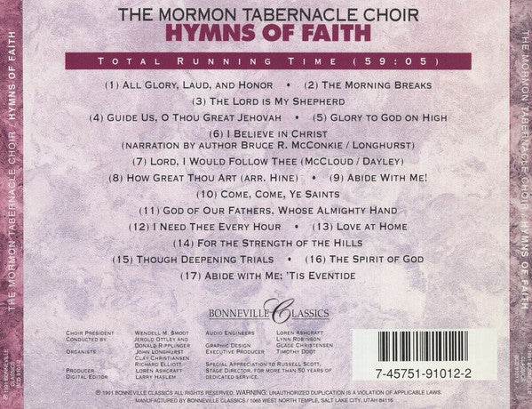 The Mormon Tabernacle Choir* : Hymns Of Faith (CD, Album, RE)
