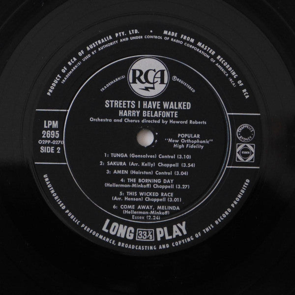 Harry Belafonte : Streets I Have Walked (LP, Album, Mono)