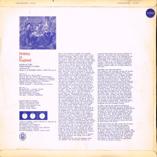 Band Of The Grenadier Guards* Conducted By Major F. J. Harris, M.B.E., A.R.C.M., p.s.m.* : Holiday In England (LP, Album, Club)