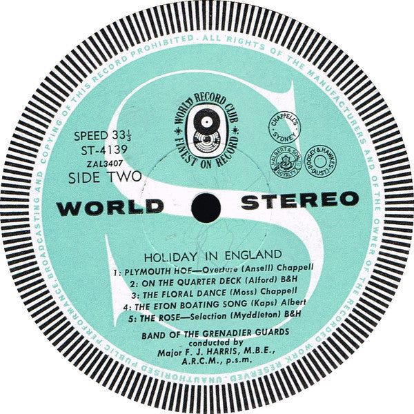 Band Of The Grenadier Guards* Conducted By Major F. J. Harris, M.B.E., A.R.C.M., p.s.m.* : Holiday In England (LP, Album, Club)