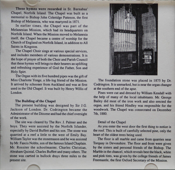 The Choir Of St. Barnabas Chapel : Popular Hymns Of Norfolk And Pitcairn (CD)