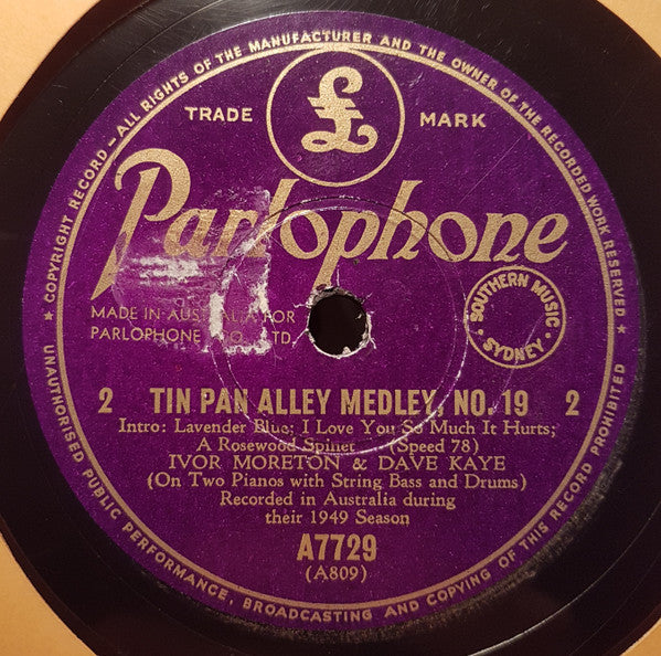Ivor Moreton And Dave Kaye : Tin Pan Alley Medley, No.19 (Shellac, 10")