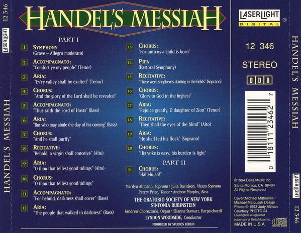 The Oratorio Society Of New York : Handel's Messiah: Highlights (CD)