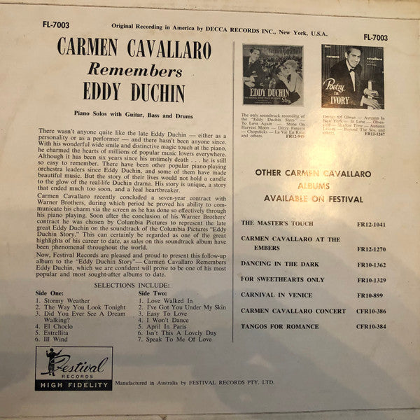 Carmen Cavallaro : Remembers Eddie Duchin  (LP, Album)