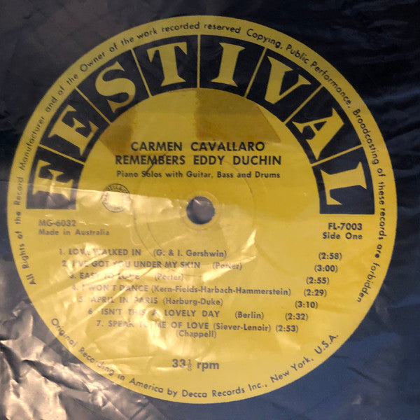 Carmen Cavallaro : Remembers Eddie Duchin  (LP, Album)