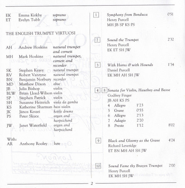 Emma Kirkby, Evelyn Tubb, The English Trumpet Virtuosi : Sound The Trumpets (From Shore To Shore) (CD, Album)