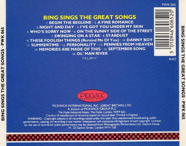 Bing Crosby : Bing Crosby Sings The Great Songs (CD, Comp, RM)