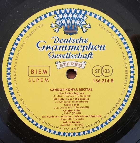 Sándor Kónya : Sándor Kónya Singt Opernarien / Sandor Konya Recital (LP)