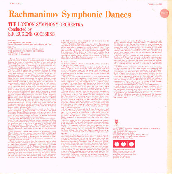 Rachmaninoff* / The London Symphony Orchestra* Conducted By Sir Eugene Goossens : Symphonic Dances (LP, Album, Club)