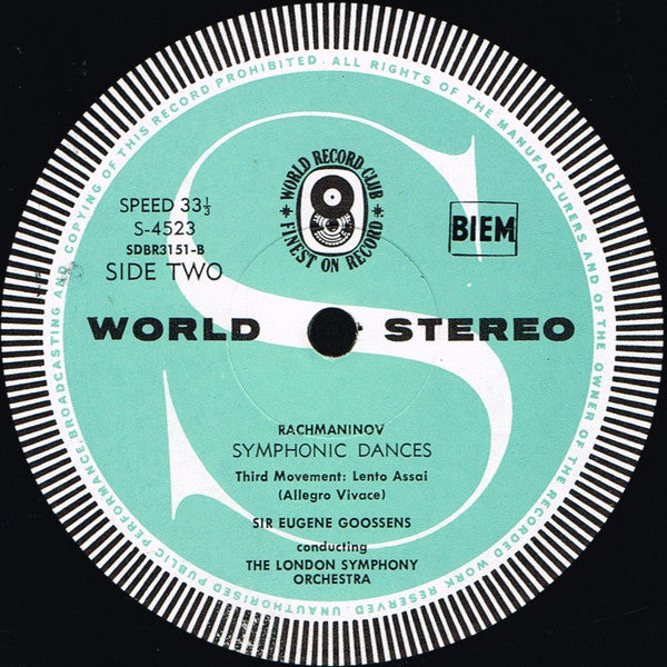 Rachmaninoff* / The London Symphony Orchestra* Conducted By Sir Eugene Goossens : Symphonic Dances (LP, Album, Club)