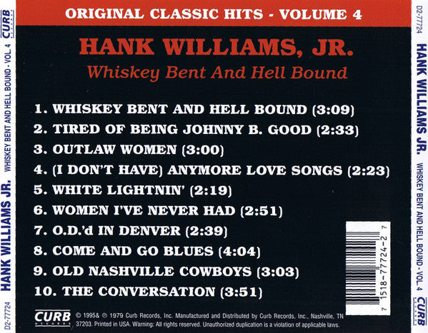 Hank Williams Jr. : Whiskey Bent And Hell Bound (CD, Album, RE)