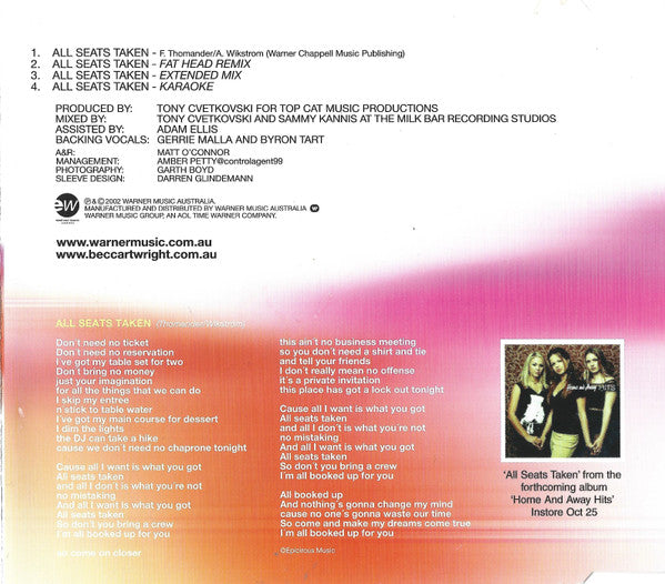 Bec Cartwright : All Seats Taken (CD, Single)
