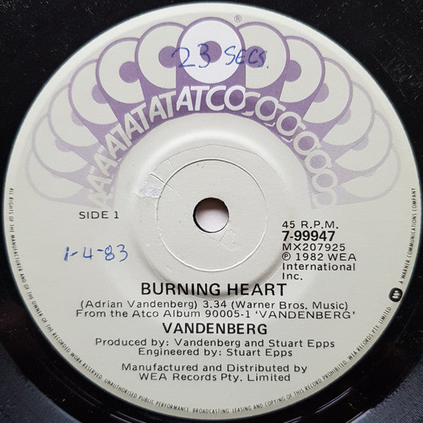 Vandenberg : Burning Heart (7", Single)