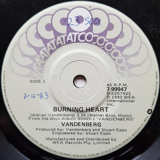 Vandenberg : Burning Heart (7", Single)