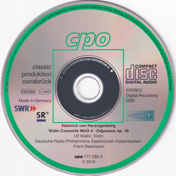 Heinrich Von Herzogenberg - Ulf Wallin, Deutsche Radio Philharmonie*, Frank Beermann : Violin Concerto ∙ Odysseus (CD, Album)