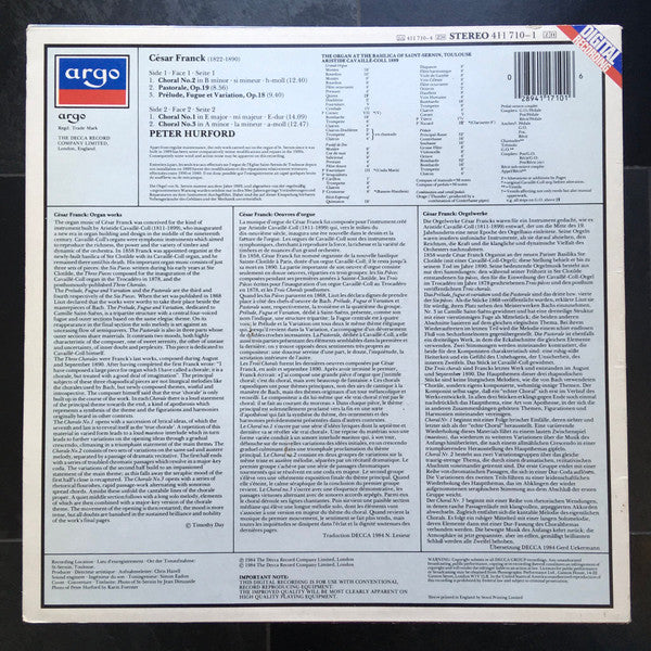 César Franck - Peter Hurford : 3 Chorals (LP)