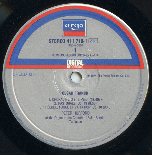 César Franck - Peter Hurford : 3 Chorals (LP)