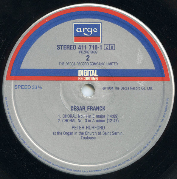 César Franck - Peter Hurford : 3 Chorals (LP)