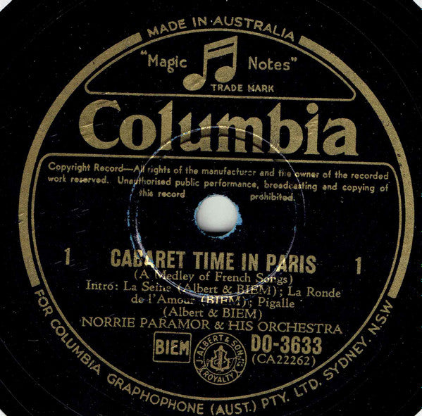 Norrie Paramor And His Orchestra : Cabaret Time In Paris (A Medley Of French Songs) (Shellac, 10")