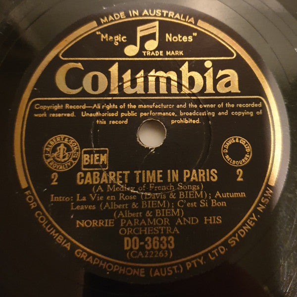 Norrie Paramor And His Orchestra : Cabaret Time In Paris (A Medley Of French Songs) (Shellac, 10")